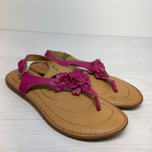 Born Concepts 9M Pink Leather Slingback Flat Thong Sandals Flower Flats - Picture 1 of 9